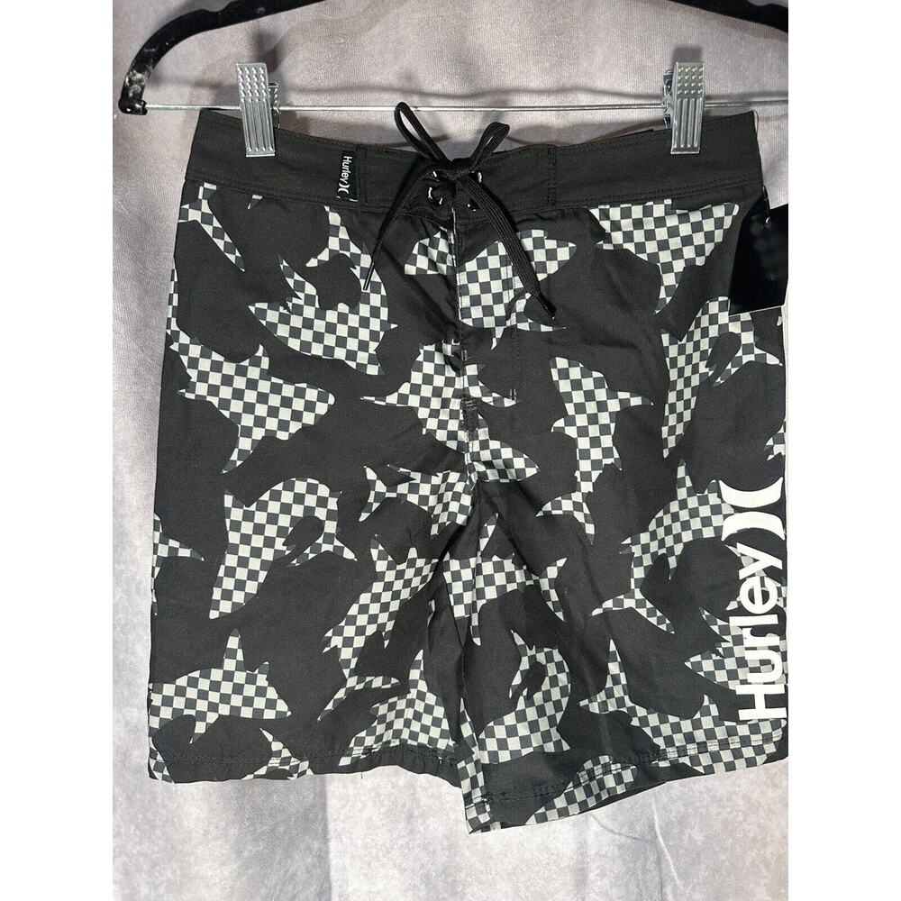 Hurley Boy's Checkered Shark Boardshorts, Size 10/25 waist 28in
